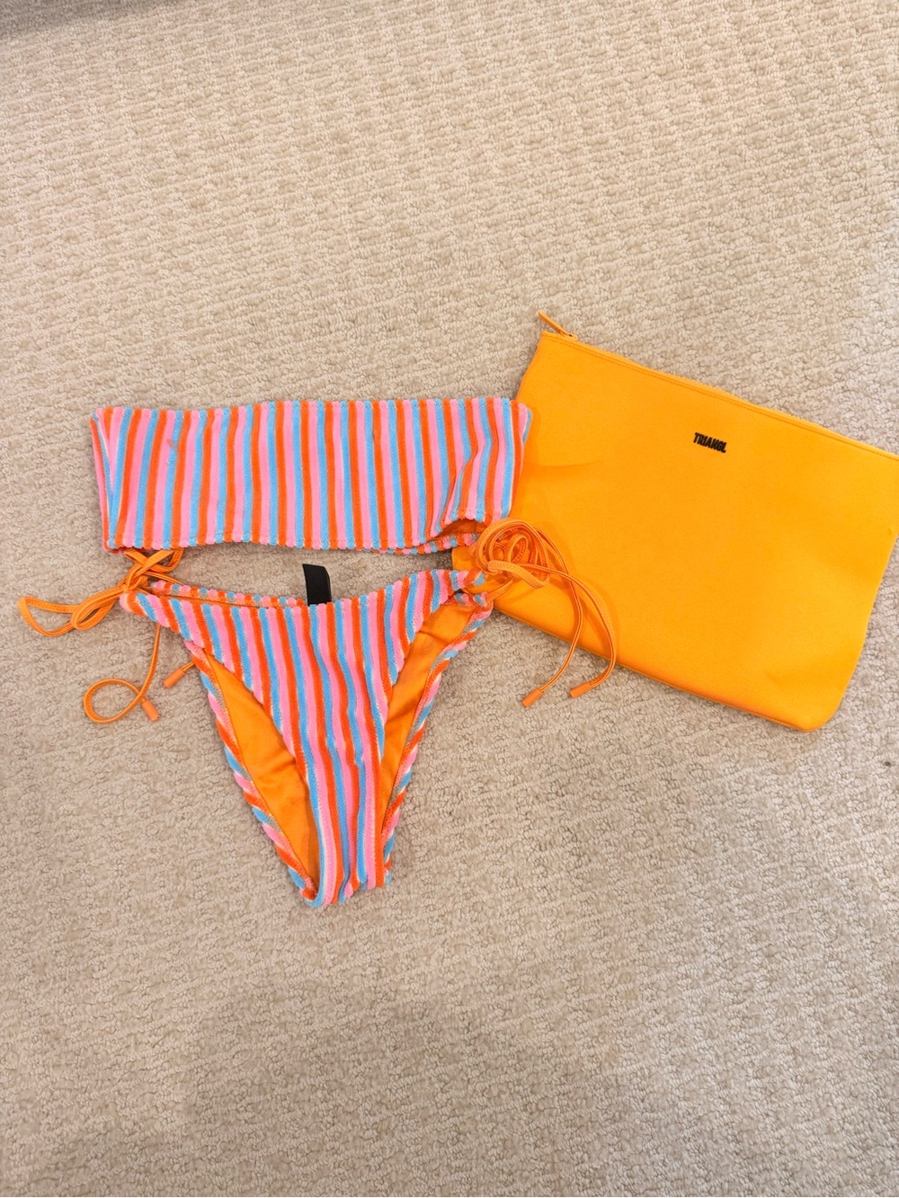triangl swimwear Orange Pink Blue Striped Bikini Set with Pouch